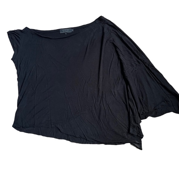 VINTAGE GUESS BLACK SHORT SLEEVE ASYMMETRICAL FLOWY FULL LENGTH TOP SIZE XS - Picture 1 of 7